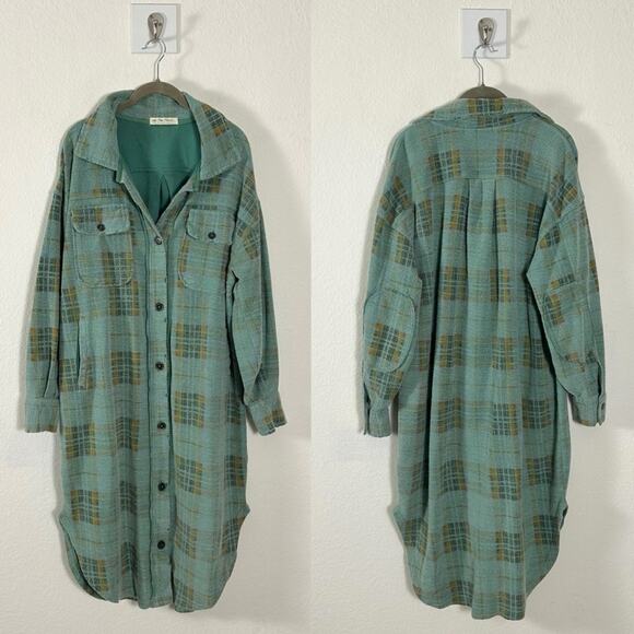 Free People Plaid Long Ruby Jacket in Sage Combo Size XS Grunge Distressed - Picture 2 of 10
